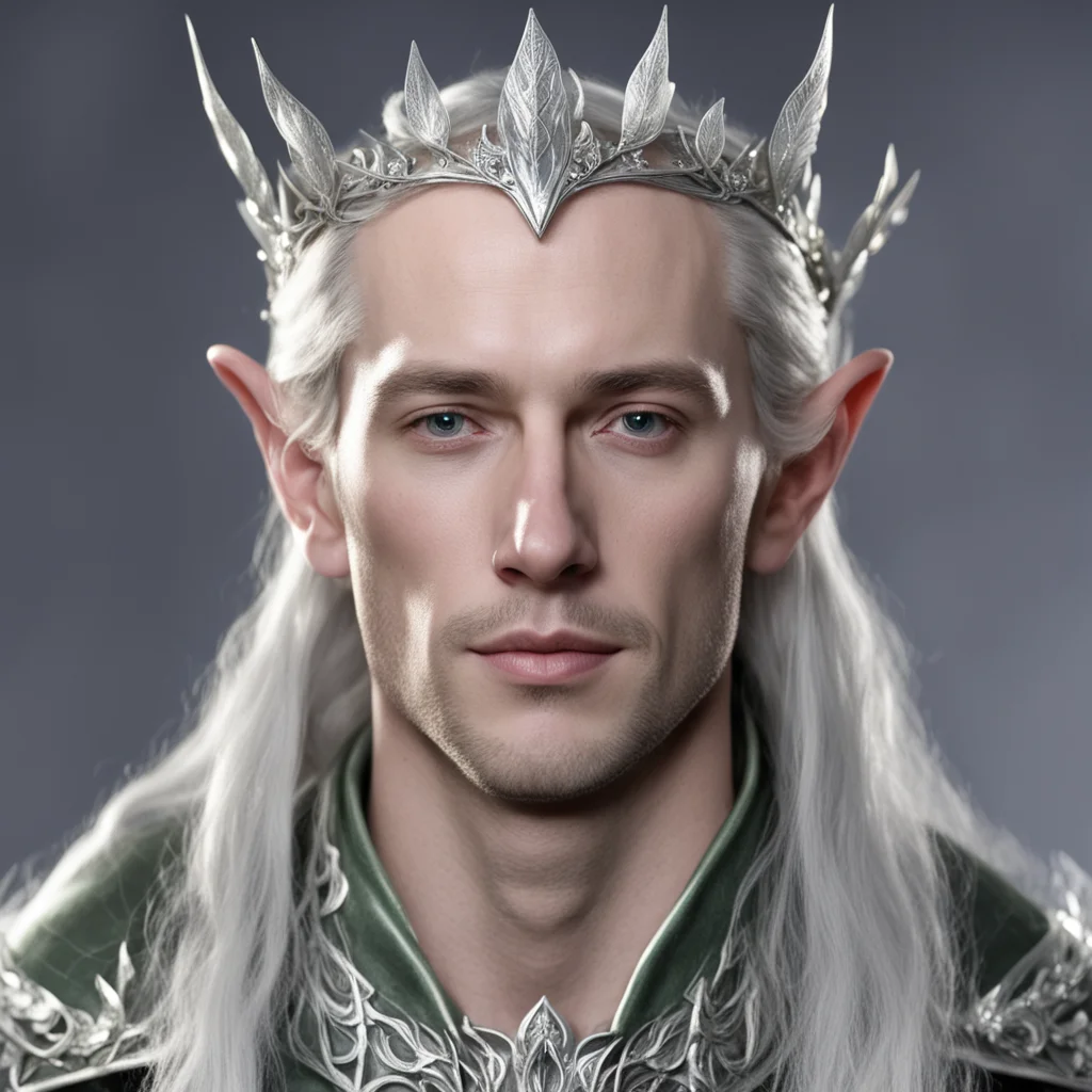 lord celeborn wearing small silver mallorn leaf elven circlet with diamonds confident engaging wow artstation art 3