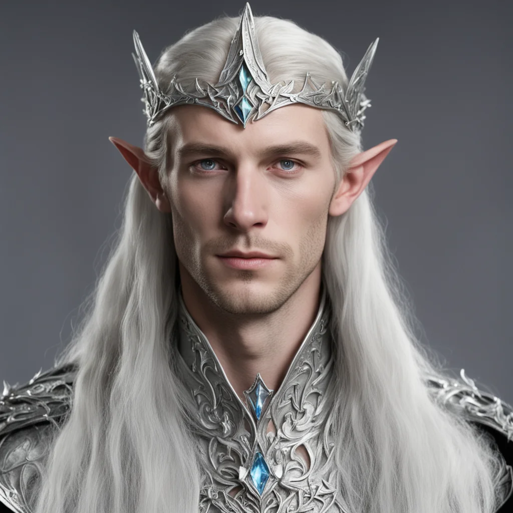 ailord celeborn wearing small silver mallorn leaf elven circlet with diamonds good looking trending fantastic 1