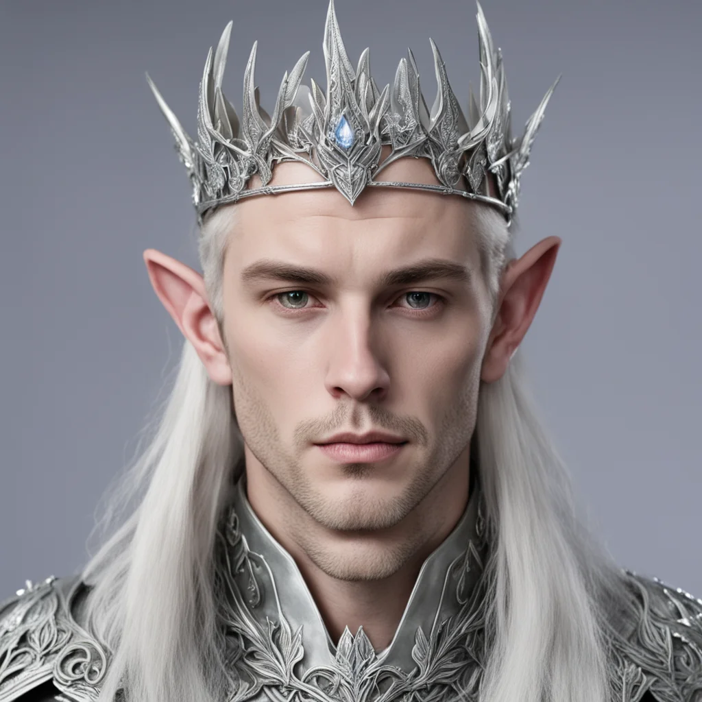 ailord celeborn wearing small silver mallorn leaf elven circlet with diamonds