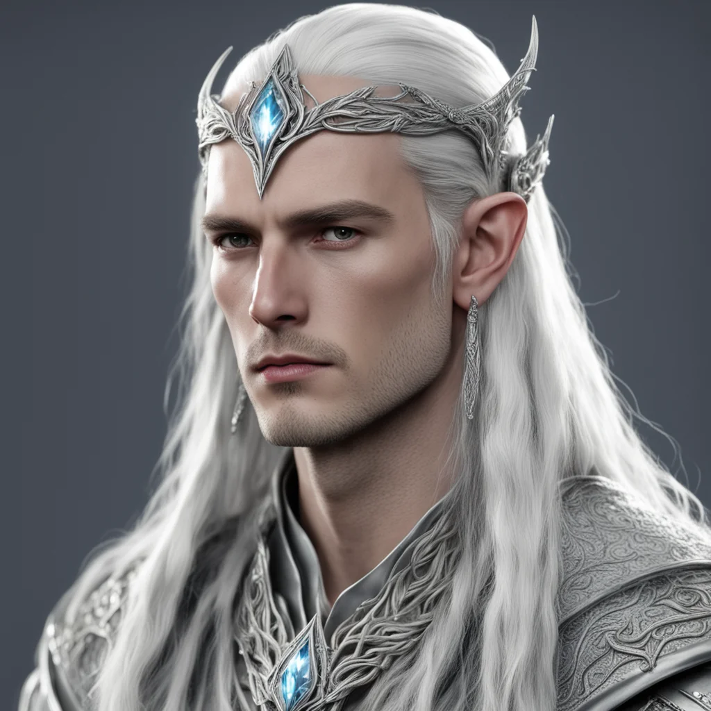 lord celeborn with braids wearing silver elven circlet with diamonds amazing awesome portrait 2