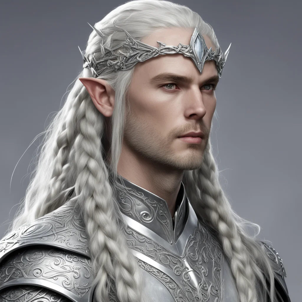 lord celeborn with braids wearing silver elven circlet with diamonds
