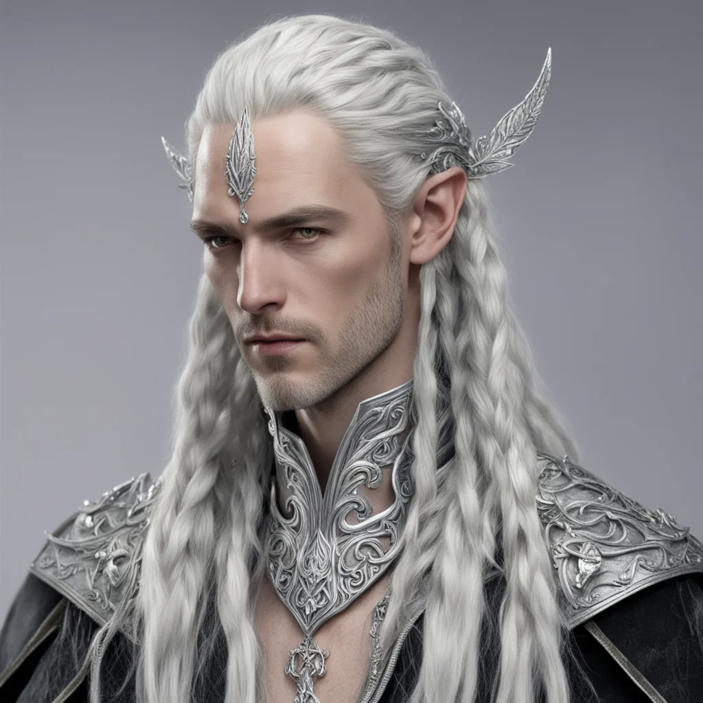 ailord celeborn with braids wearing silver leaf elven circlet with diamonds good looking trending fantastic 1