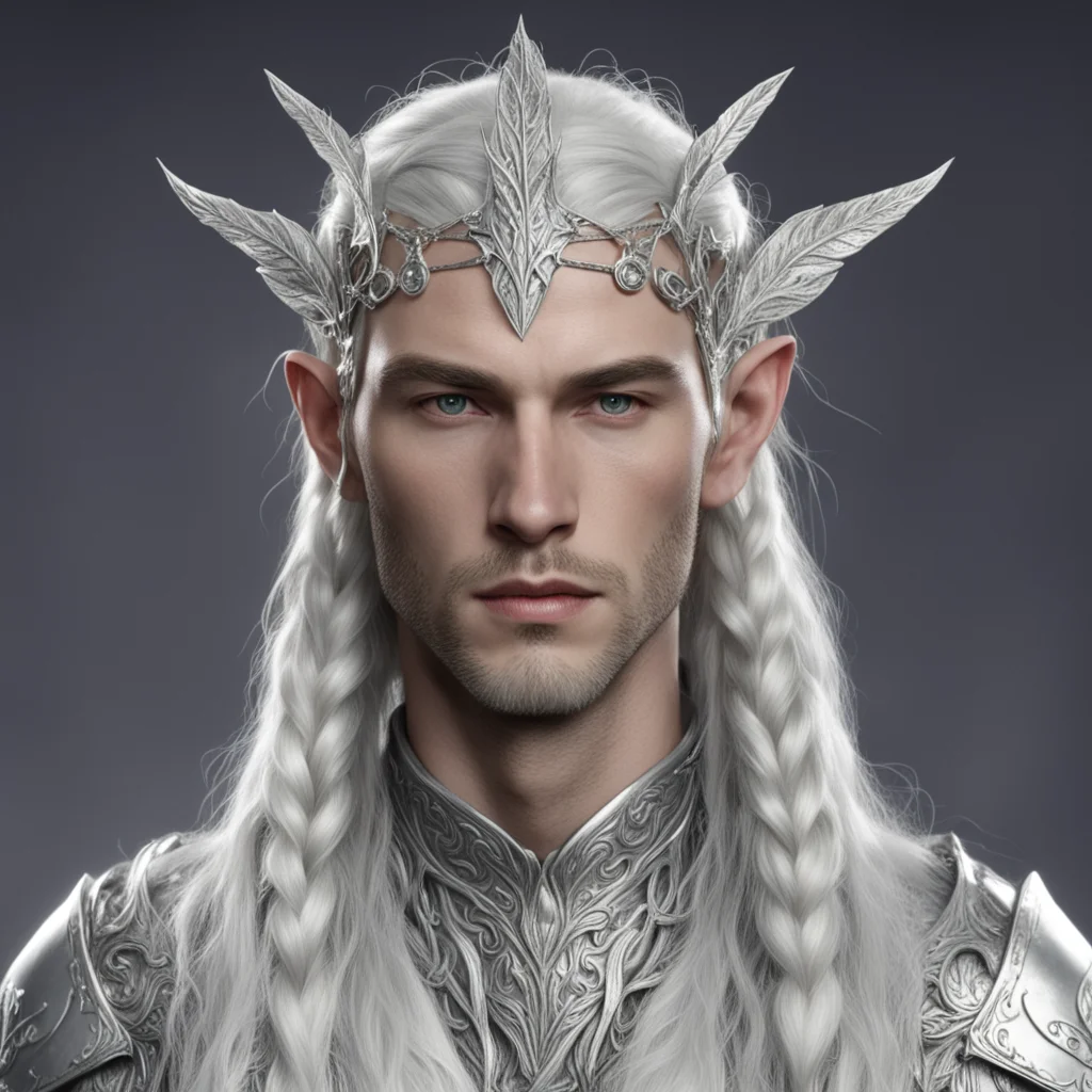 ailord celeborn with braids wearing silver leaf elven circlet with diamonds