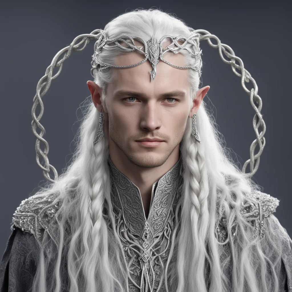 ailord celeborn with braids wearing silver serpents intertwined elvish circlet with diamonds amazing awesome portrait 2