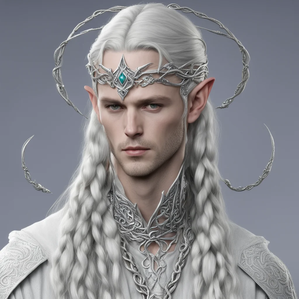 ailord celeborn with braids wearing silver serpents intertwined elvish circlet with diamonds confident engaging wow artstation art 3