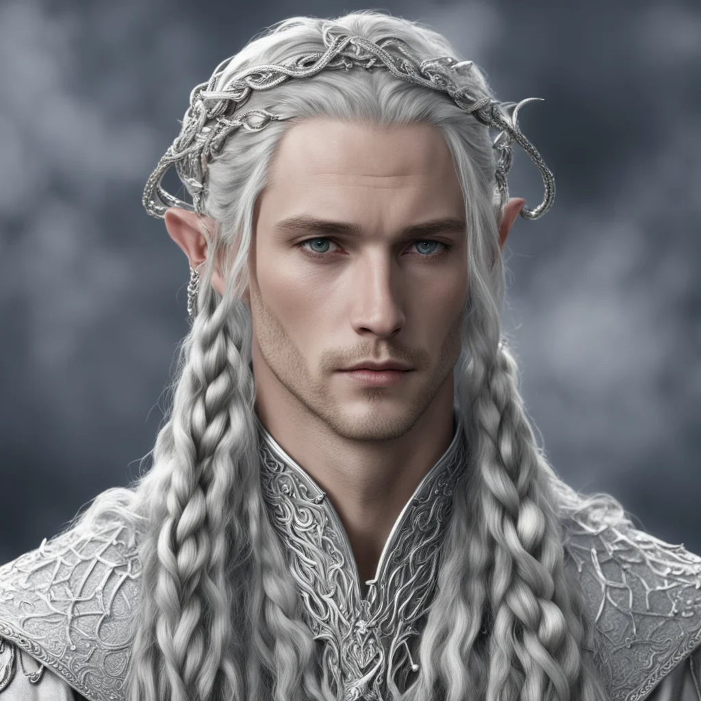 ailord celeborn with braids wearing silver serpents intertwined elvish circlet with diamonds good looking trending fantastic 1