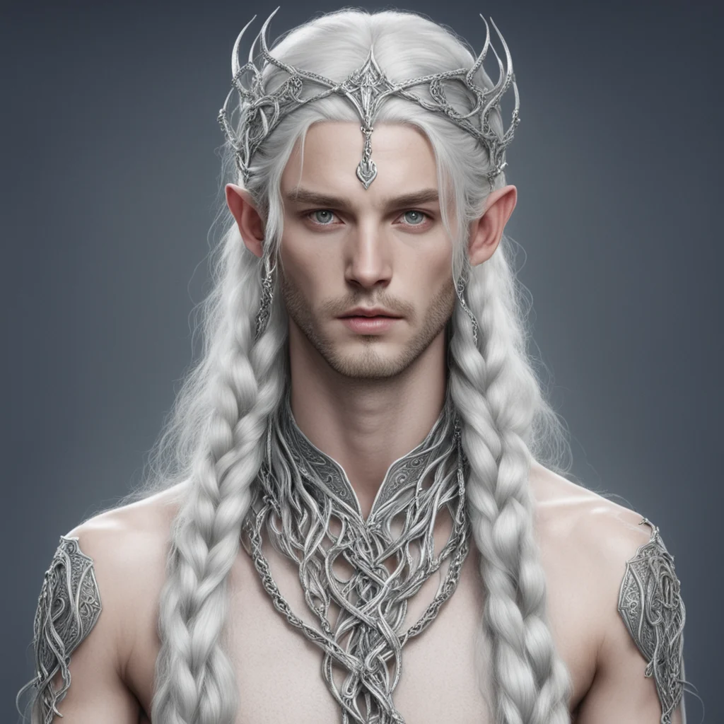 ailord celeborn with braids wearing silver serpents intertwined elvish circlet with diamonds