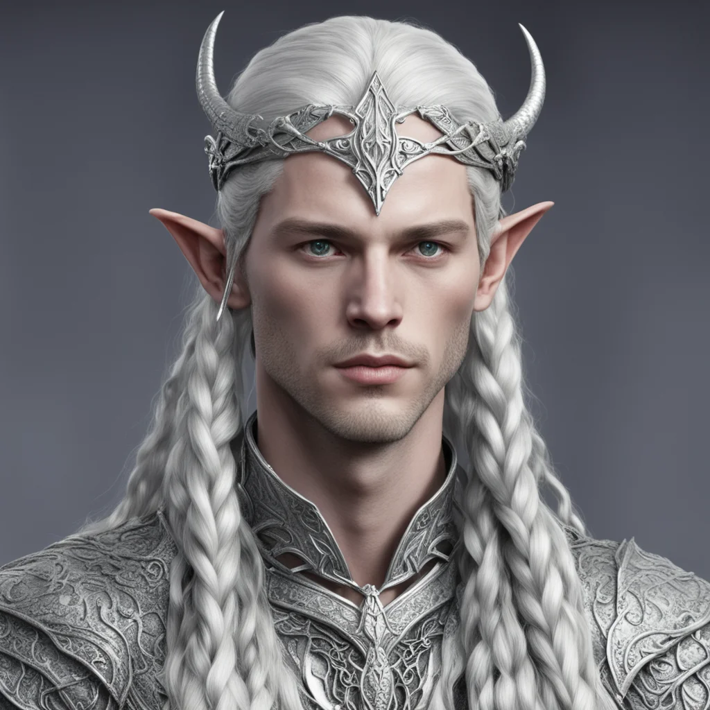 ailord celeborn with braids wearing silver snake elven circlet with diamonds confident engaging wow artstation art 3