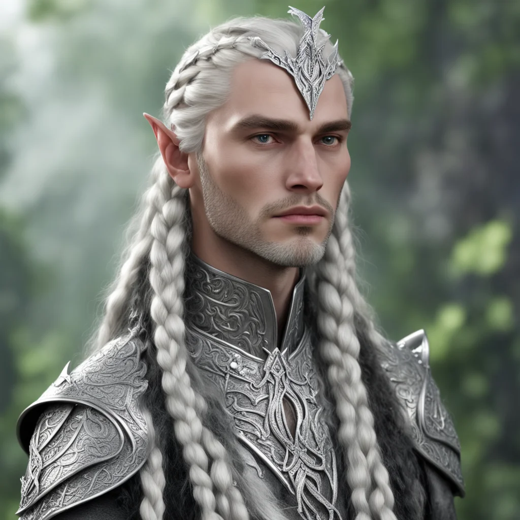 ailord celeborn with braids wearing silver snake elven circlet with diamonds good looking trending fantastic 1