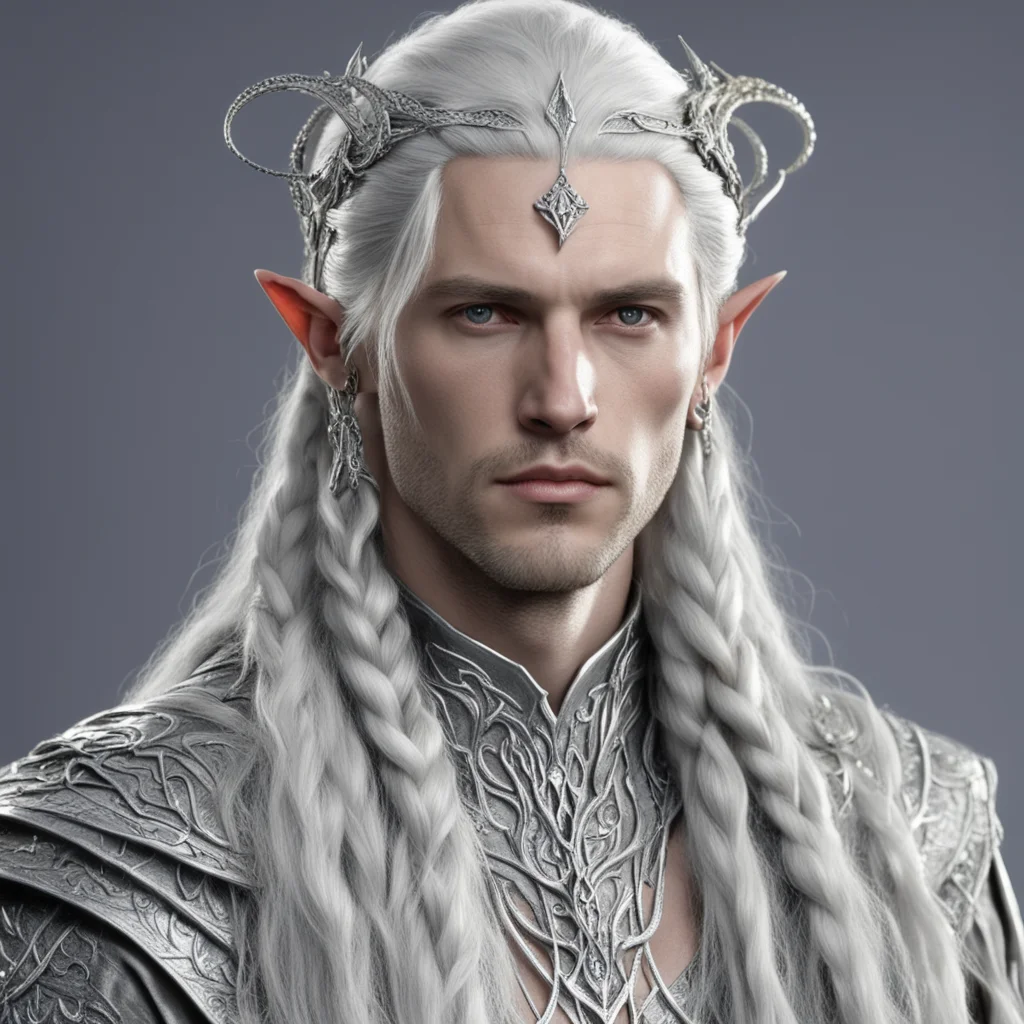 ailord celeborn with braids wearing silver snake elvish circlet with diamonds confident engaging wow artstation art 3