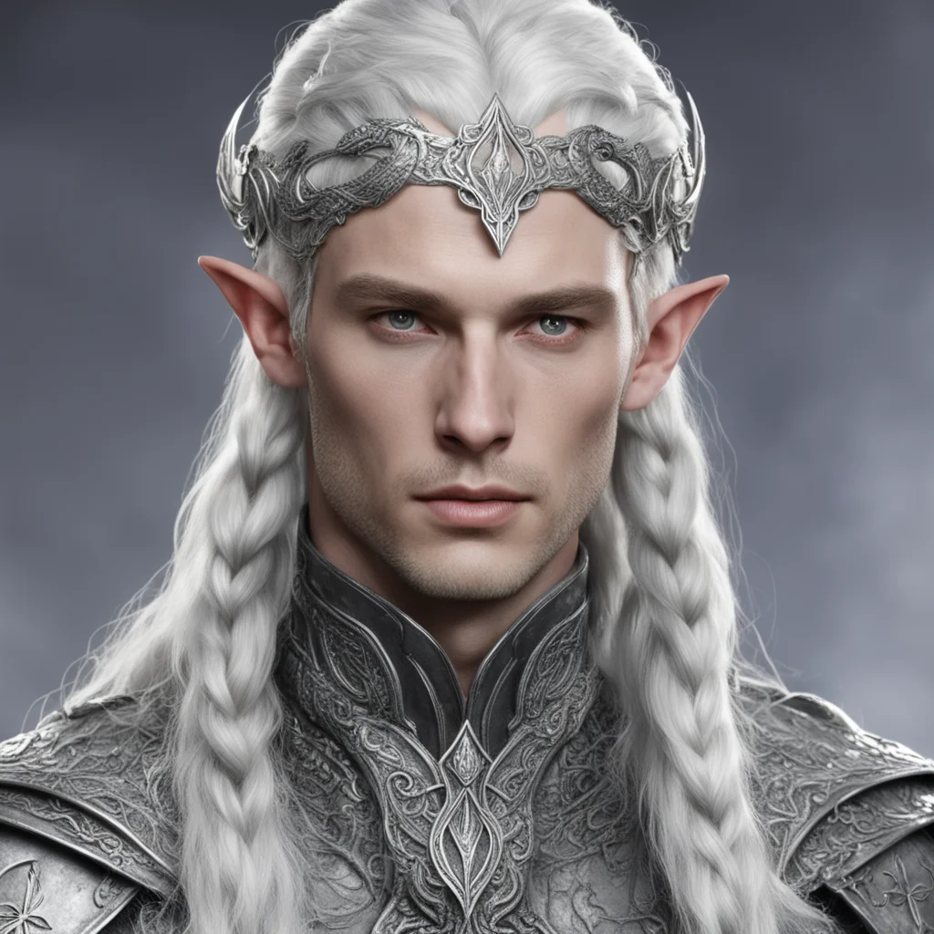 ailord celeborn with braids wearing silver snake elvish circlet with diamonds good looking trending fantastic 1