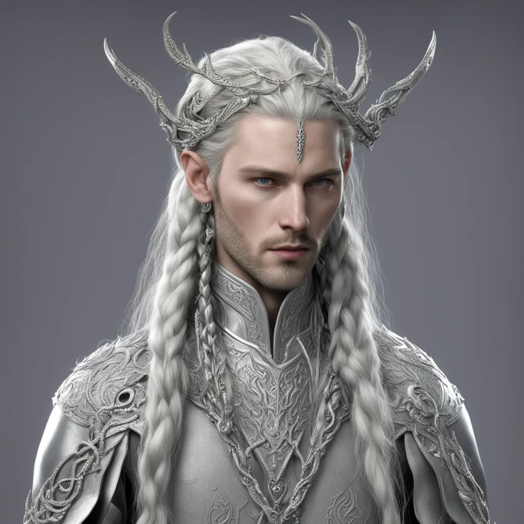 ailord celeborn with braids wearing silver snake elvish circlet with diamonds