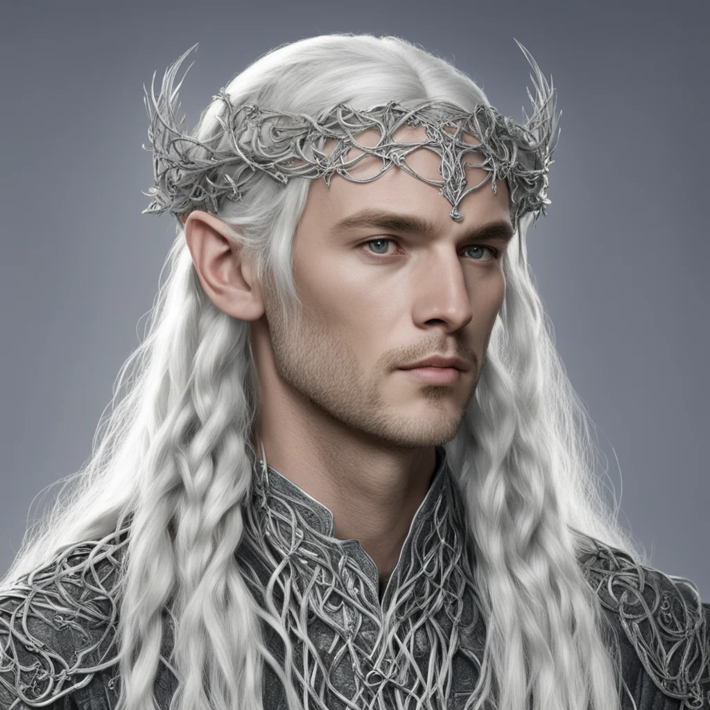 ailord celeborn with braids wearing silver vines intertwined elvish circlet with diamonds confident engaging wow artstation art 3