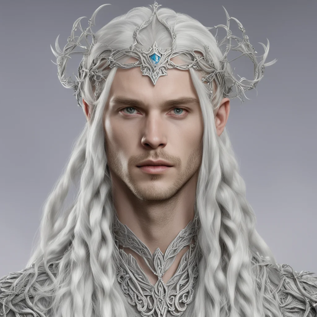 ailord celeborn with braids wearing silver vines intertwined elvish circlet with diamonds good looking trending fantastic 1