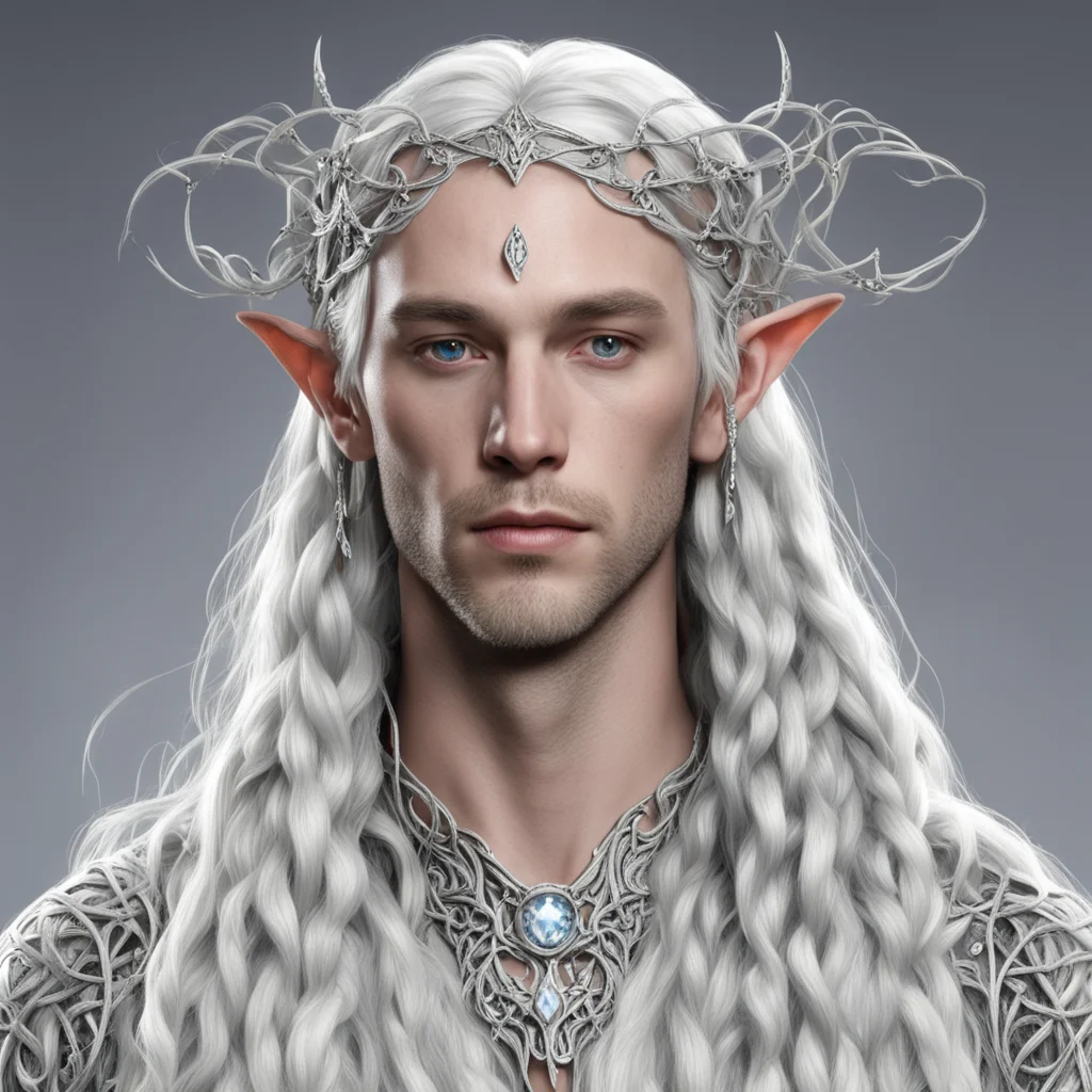 ailord celeborn with braids wearing silver vines intertwined elvish circlet with diamonds