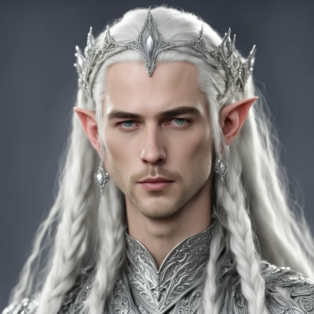 lord celeborn with braids wearing small silver elven tiara with diamonds amazing awesome portrait 2