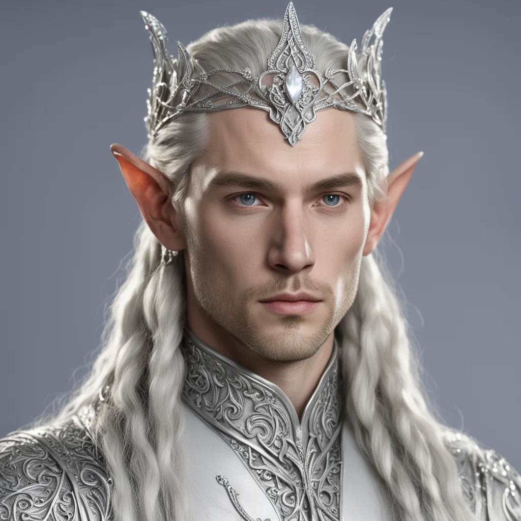 lord celeborn with braids wearing small silver elven tiara with diamonds confident engaging wow artstation art 3