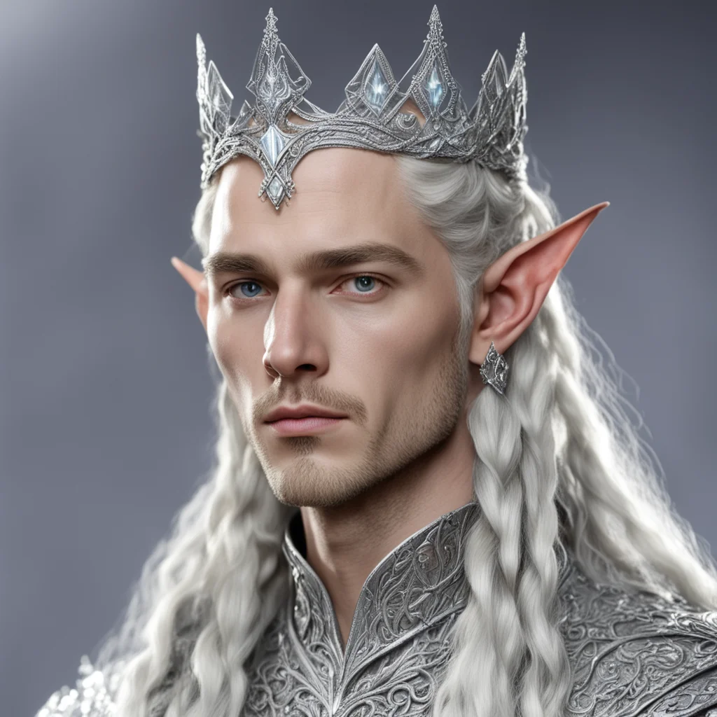 ailord celeborn with braids wearing small silver elven tiara with diamonds good looking trending fantastic 1