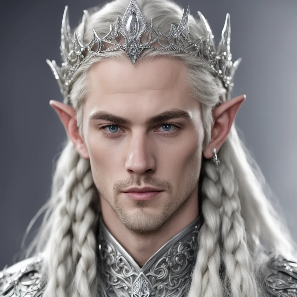 lord celeborn with braids wearing small silver elven tiara with diamonds