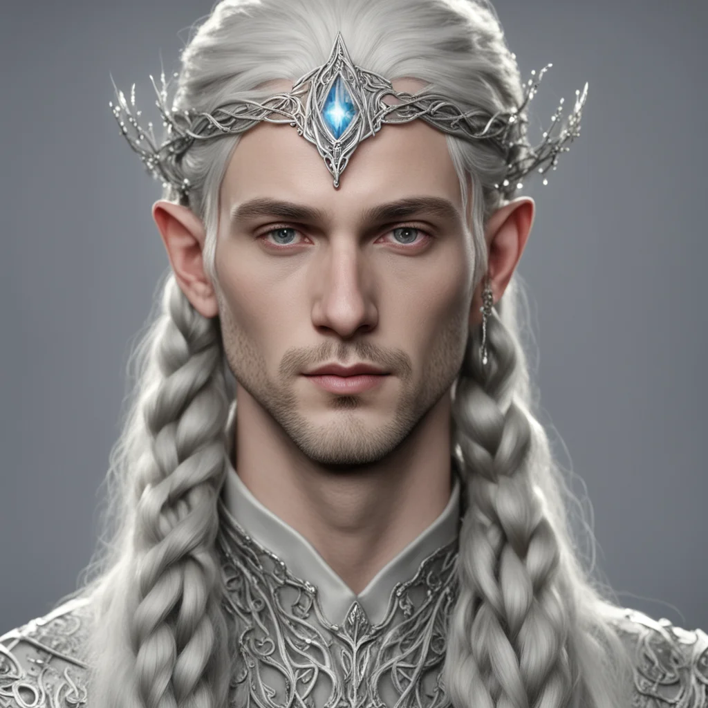 ailord celeborn with braids wearing small silver vine elvish circlet with diamonds confident engaging wow artstation art 3