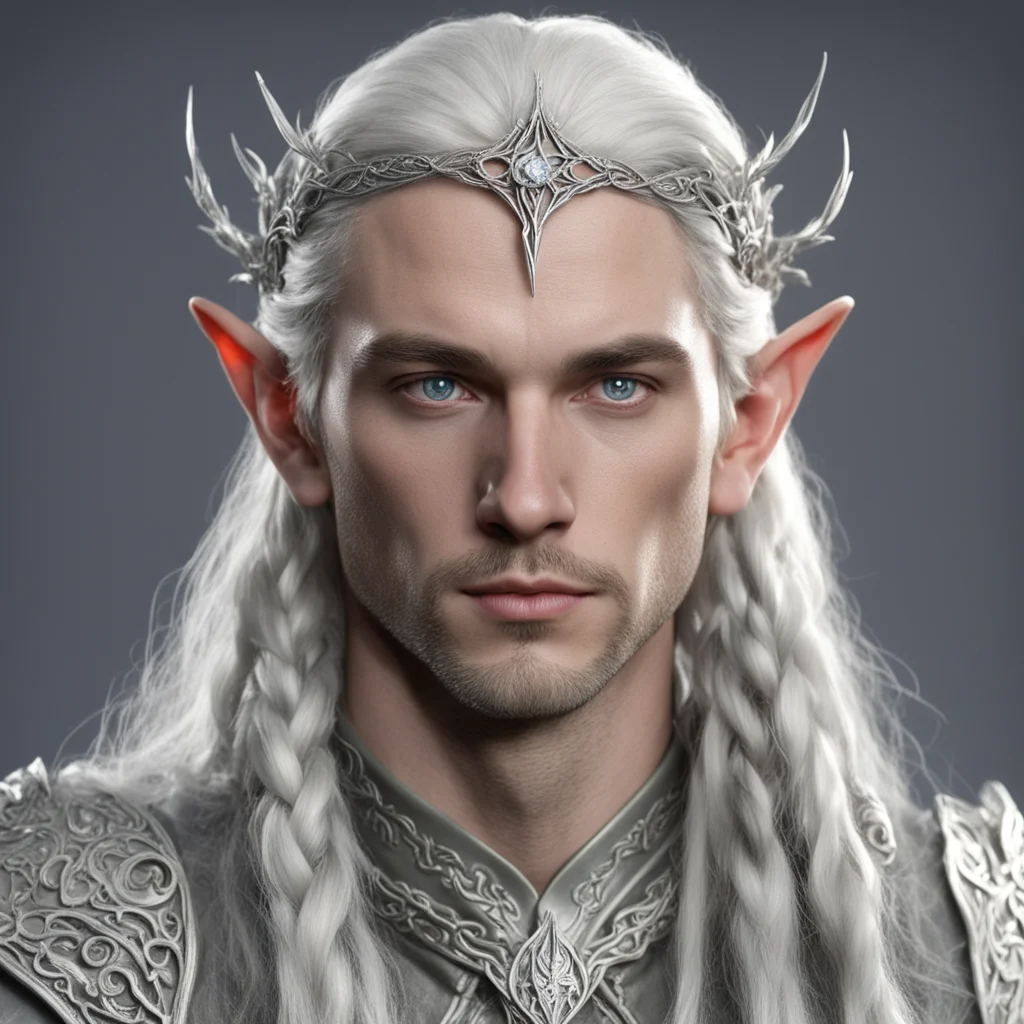 lord celeborn with braids wearing small silver vine elvish circlet with diamonds good looking trending fantastic 1