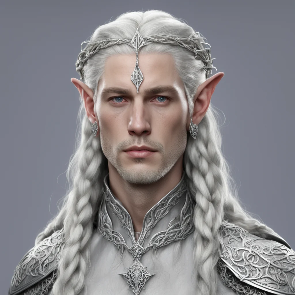lord celeborn with braids wearing small silver vine elvish circlet with diamonds