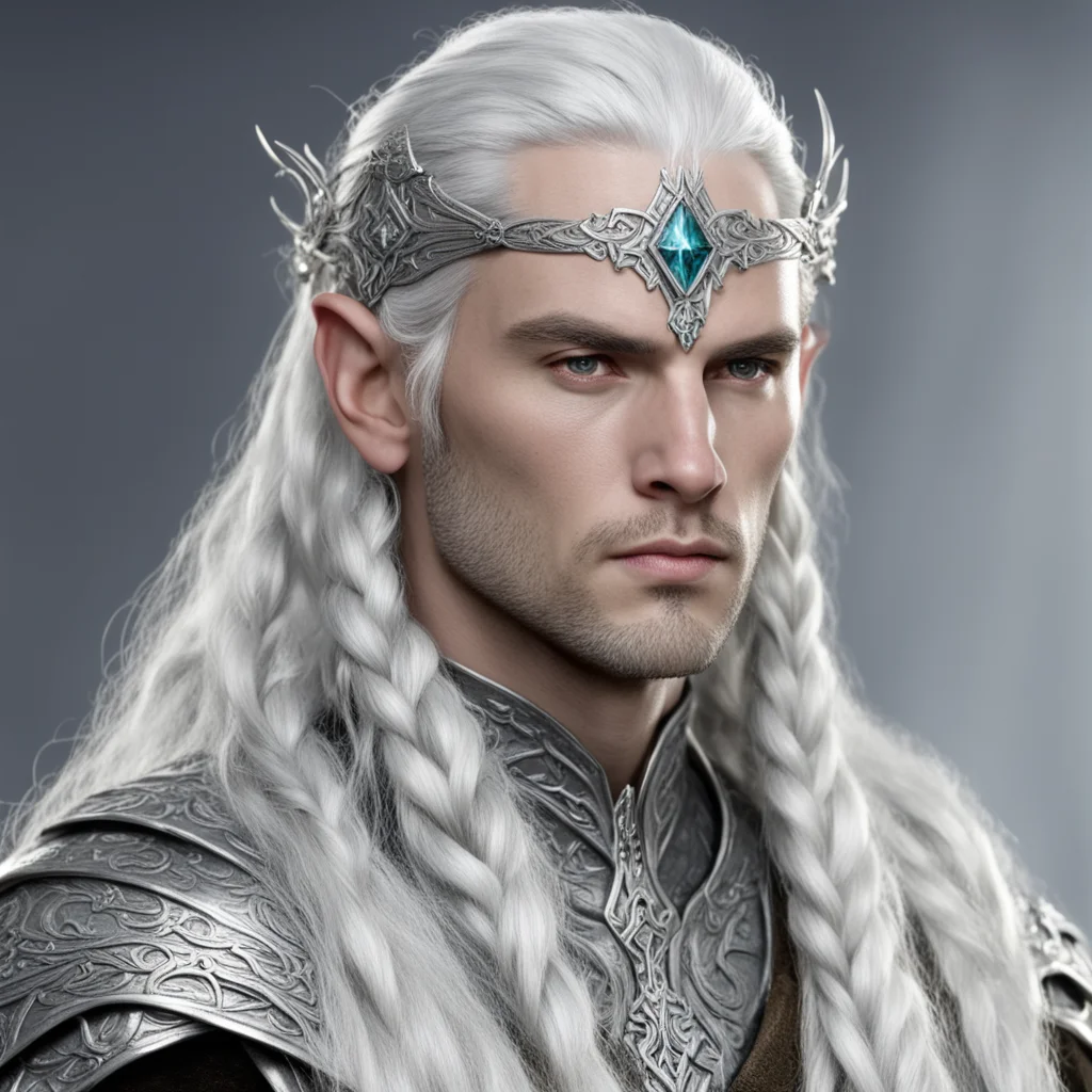 ailord celeborn with silver hair and braids wearing silver serpentine elvish circlet with large center diamond  amazing awesome portrait 2