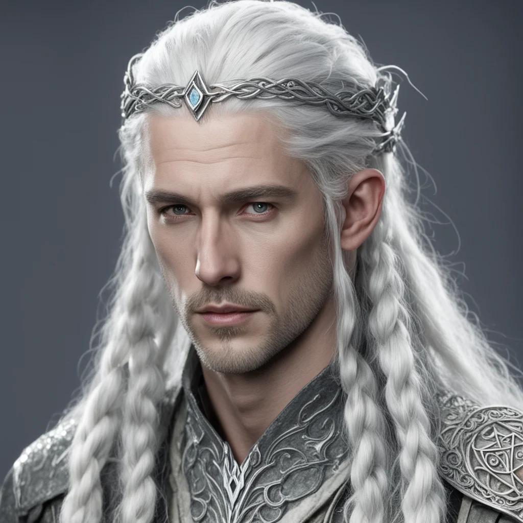 ailord celeborn with silver hair and braids wearing silver serpentine elvish circlet with large center diamond  confident engaging wow artstation art 3