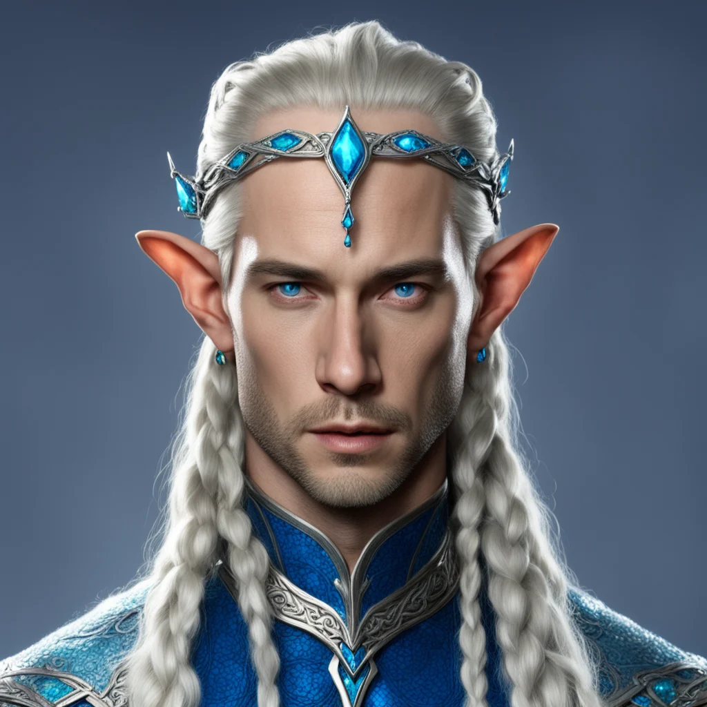 ailord elrond with braids wearing silver elven circlet with blue diamonds amazing awesome portrait 2