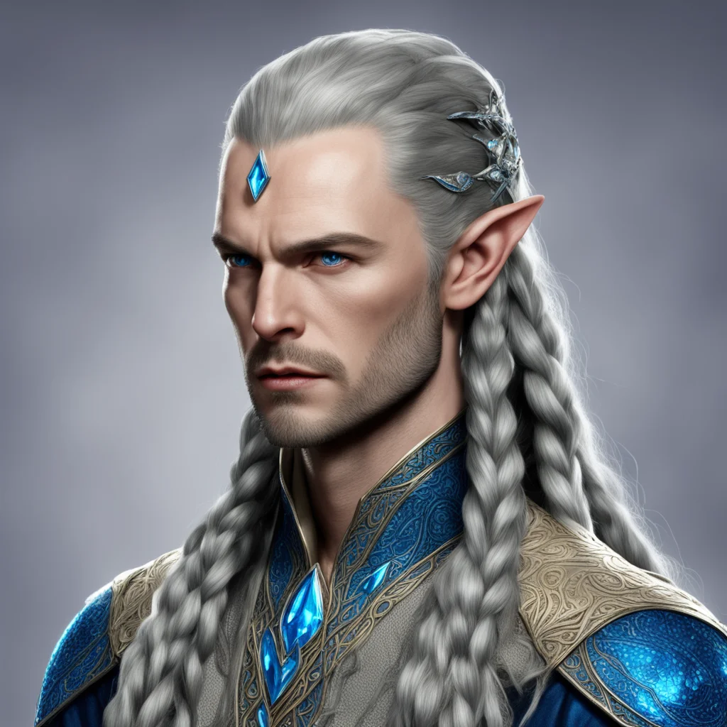 lord elrond with braids wearing silver elven circlet with blue diamonds good looking trending fantastic 1