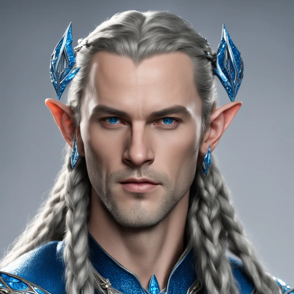ailord elrond with braids wearing silver elven circlet with blue diamonds