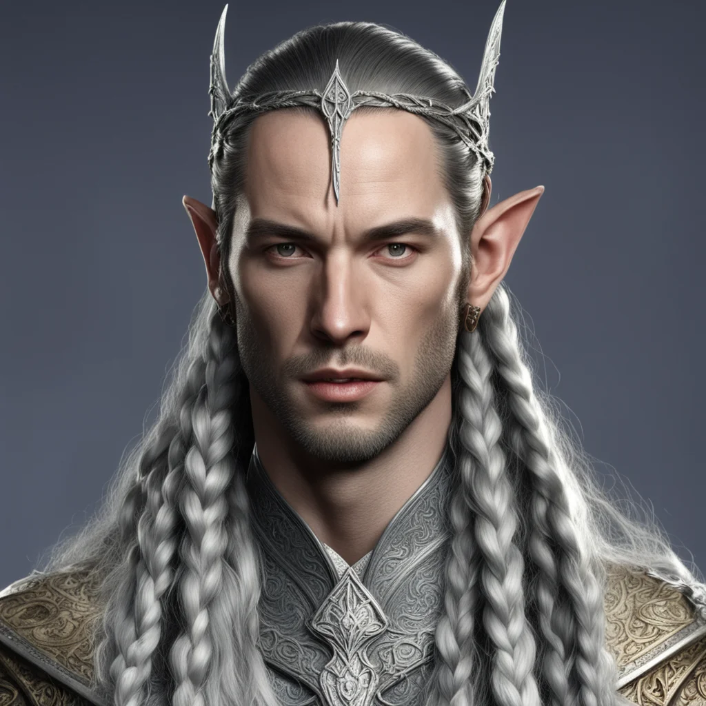 lord elrond with braids wearing silver elvish circlet with diamonds good looking trending fantastic 1