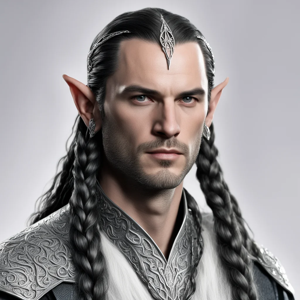lord elrond with braids wearing silver noldor elven circlet with diamonds amazing awesome portrait 2
