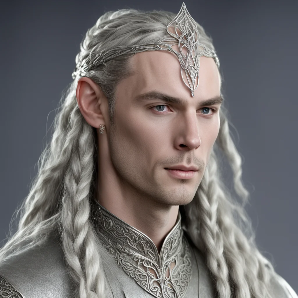 ailord elrond with braids were silver noldor elvish tiara with diamonds confident engaging wow artstation art 3
