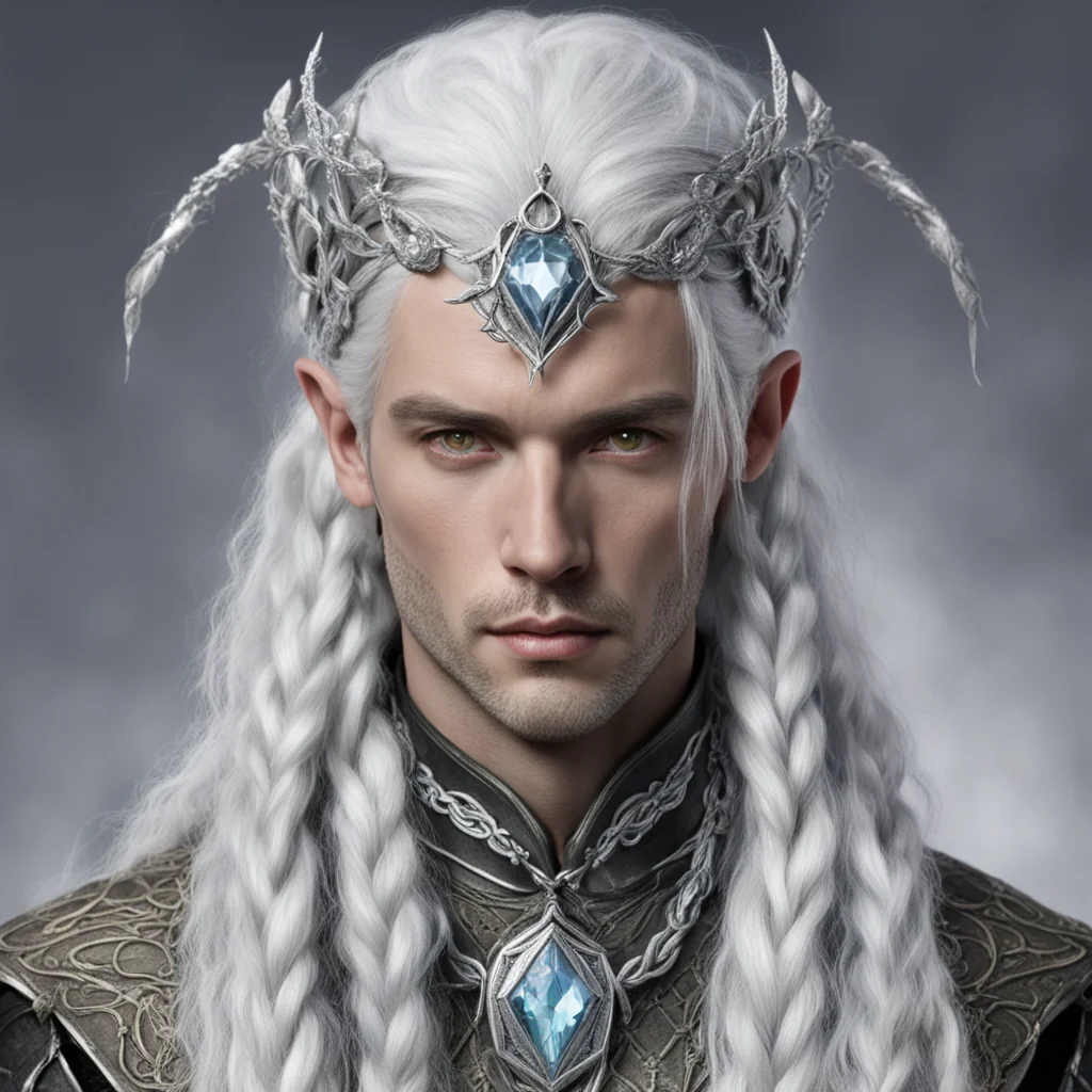 ailord galathon with silver hair and braids wearing silver serpentine elvish circlet with large center diamond  amazing awesome portrait 2