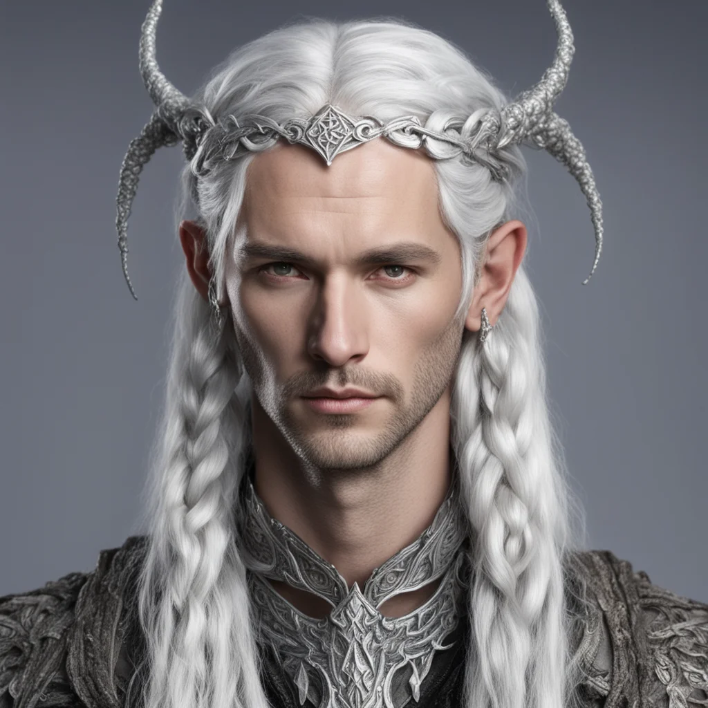ailord galathon with silver hair and braids wearing silver serpentine elvish circlet with large center diamond  confident engaging wow artstation art 3