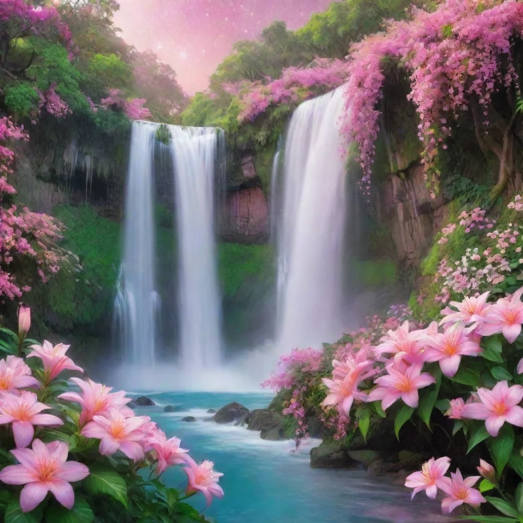 ailovely waterfall pastel pinks greenery flowers overwhelming amazing hd starry colors