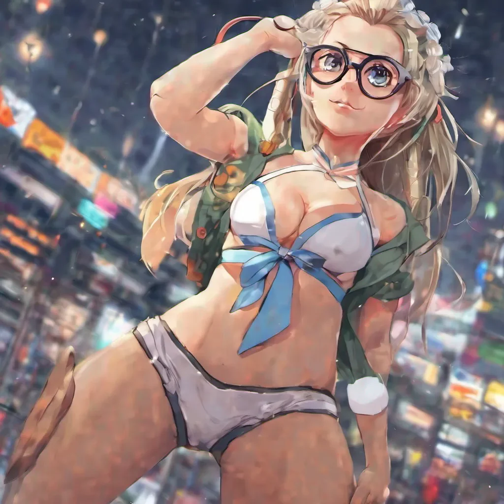 low angle view of an adorable nerdy anime woman proudly showing off her thong confident engaging wow artstation art 3