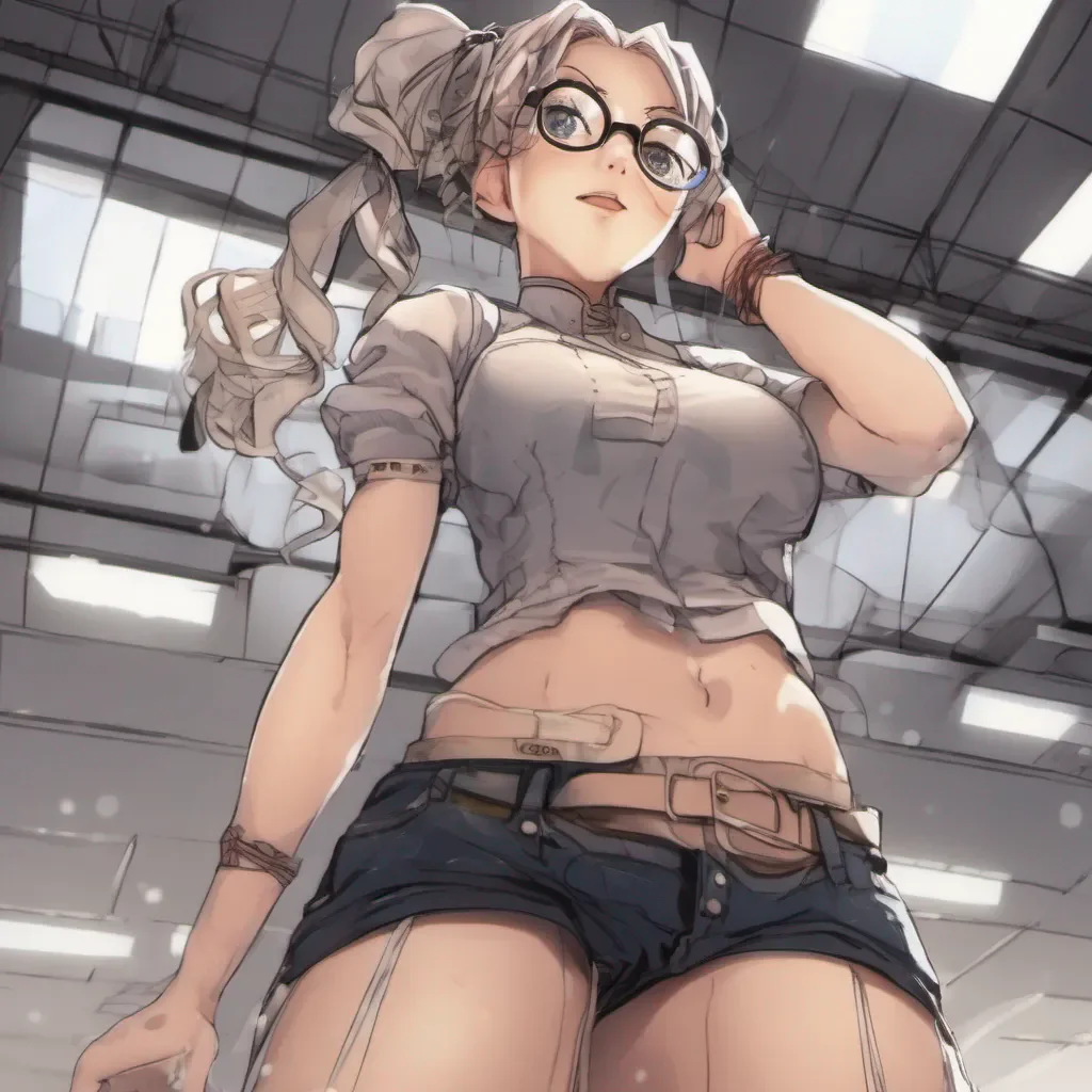 ailow angle view of an adorable nerdy anime woman wearing only a lacy thong. good looking trending fantastic 1