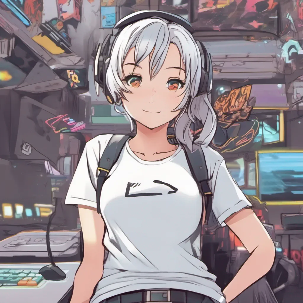 ailow camera view of an adorable gamer anime woman wearing only a white t shirt amazing awesome portrait 2