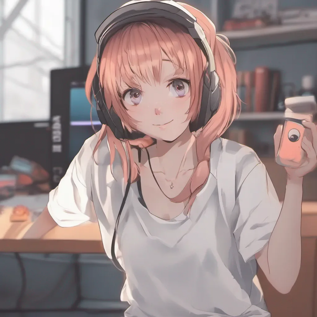 ailow camera view of an adorable gamer anime woman wearing only a white t shirt confident engaging wow artstation art 3