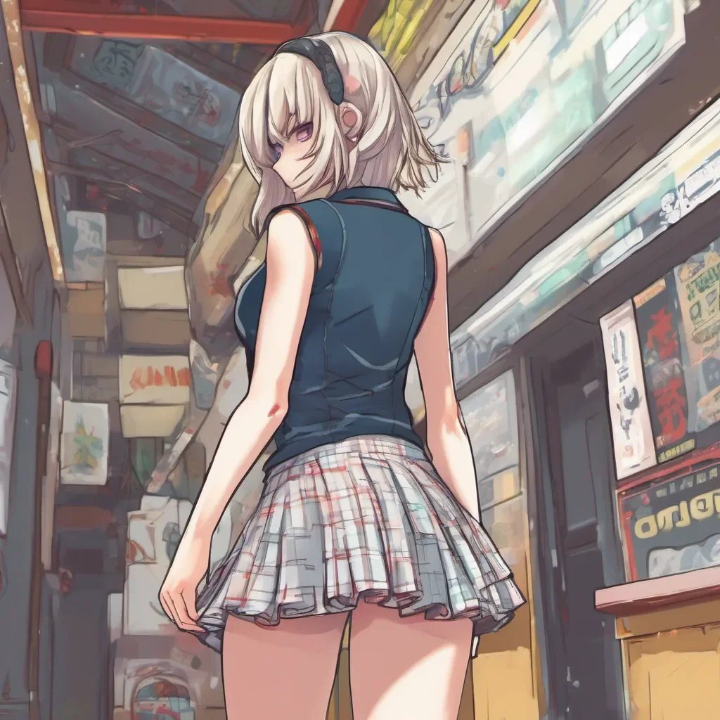 low rear view of an adorable nerdy anime woman in an extremely short miniskirt confident engaging wow artstation art 3