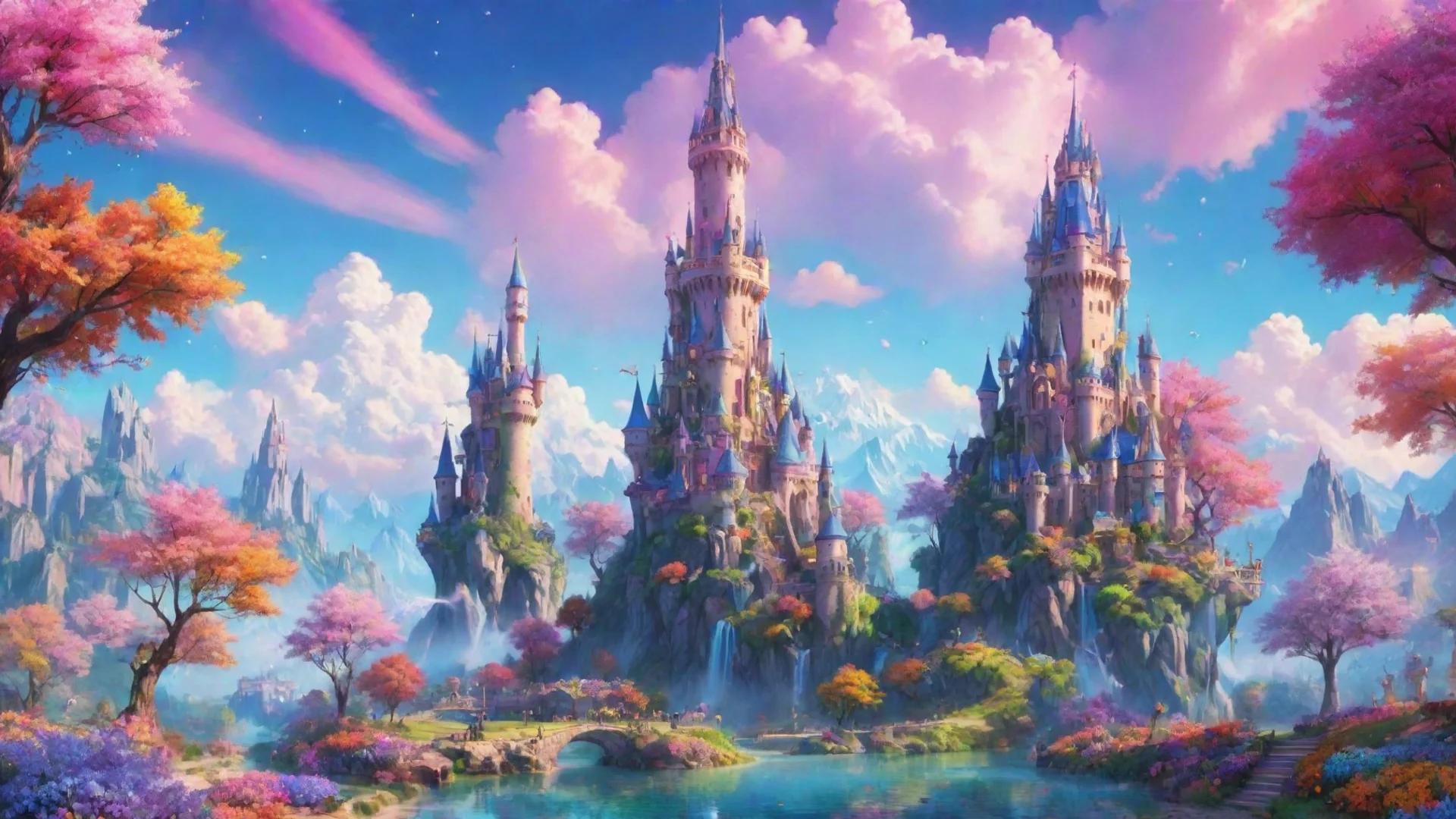magical world with a tower hd aesthetic omg colorful wide