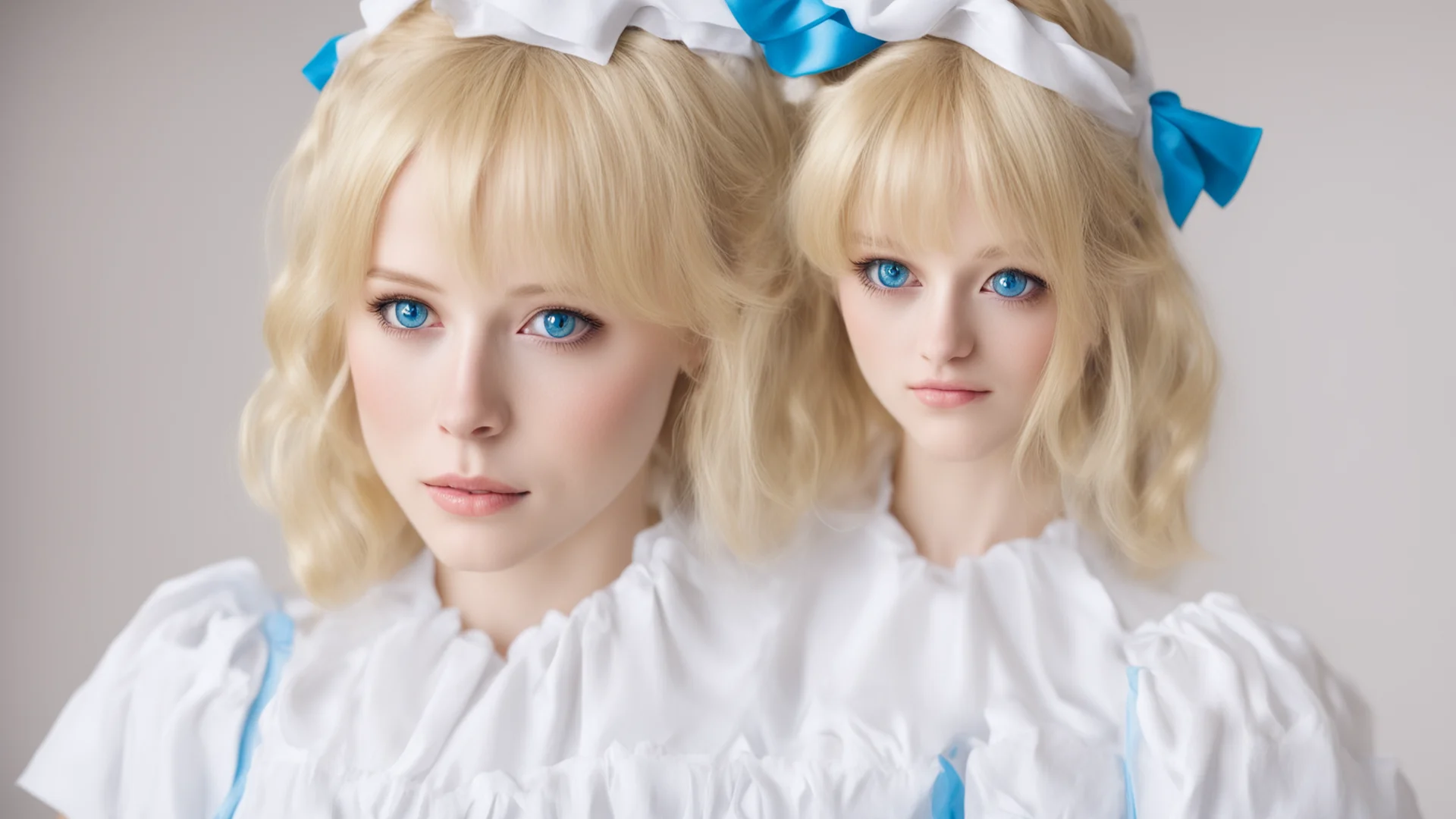 aimaid%2C blue eyes%2C blonde hair confident engaging wow artstation art 3 wide