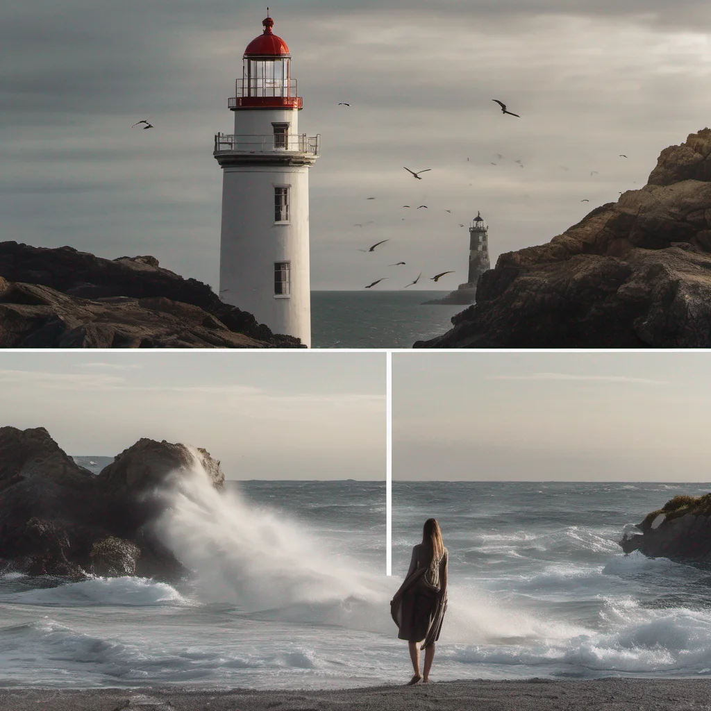majestic lighthouse with person breaking free