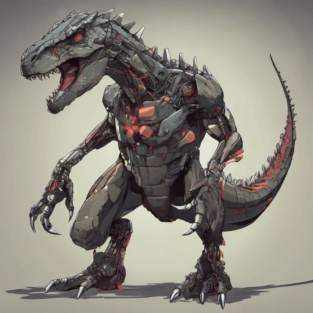 aimake a cyborg and trex and dragon mixed