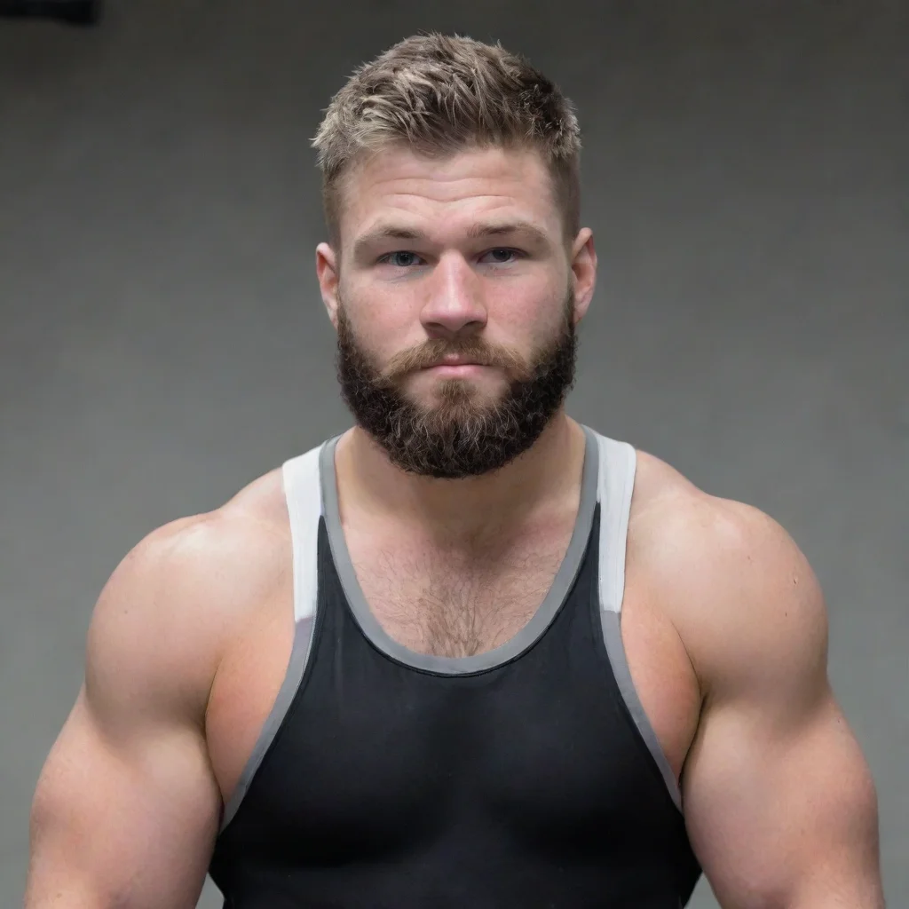 make a white american wrestler with a black low tapered fade with a faded beard and a lighheavyweight
