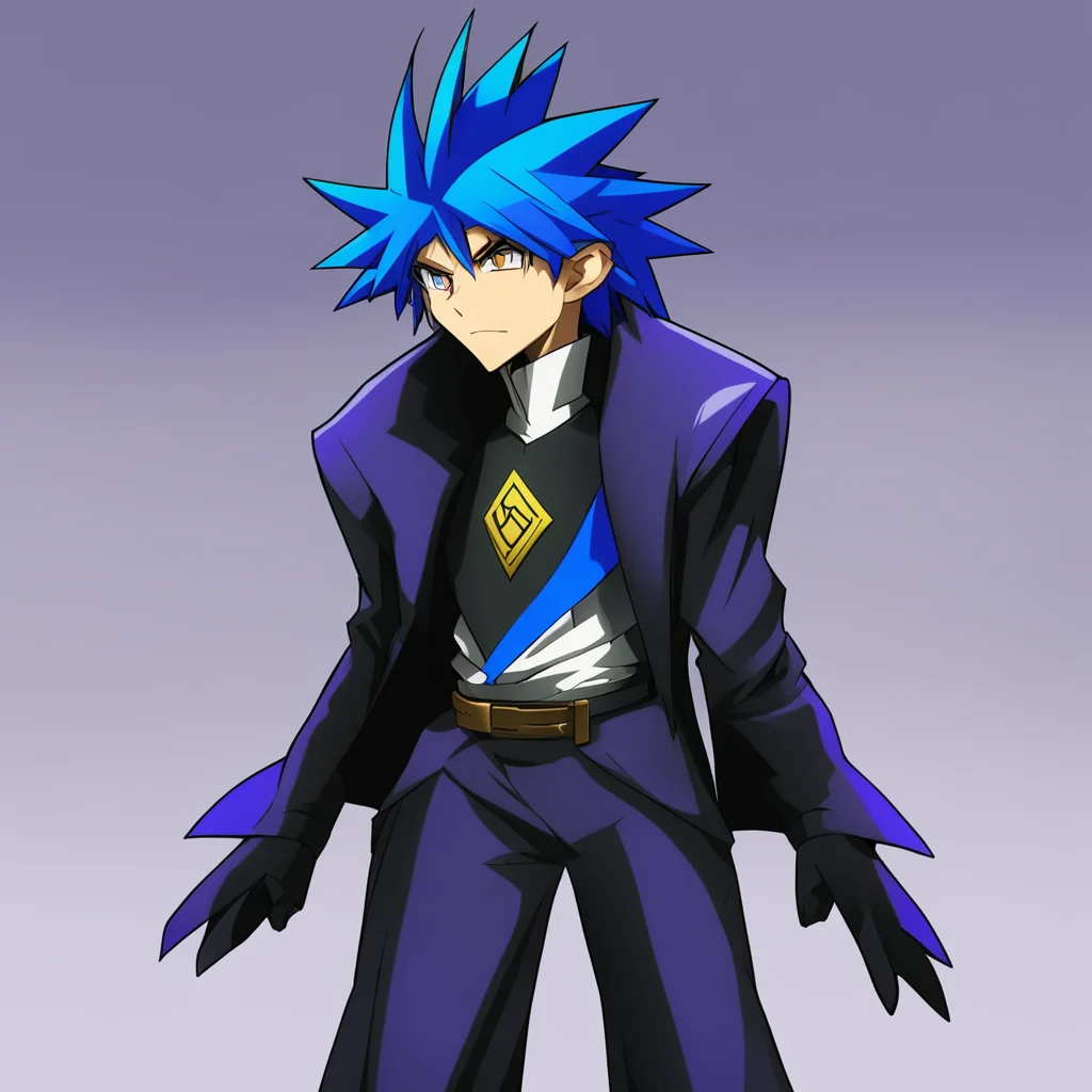 aimale yu gi oh character%2C with short blue hair%2C a short black coat%2C who appears to be an anti hero. amazing awesome portrait 2