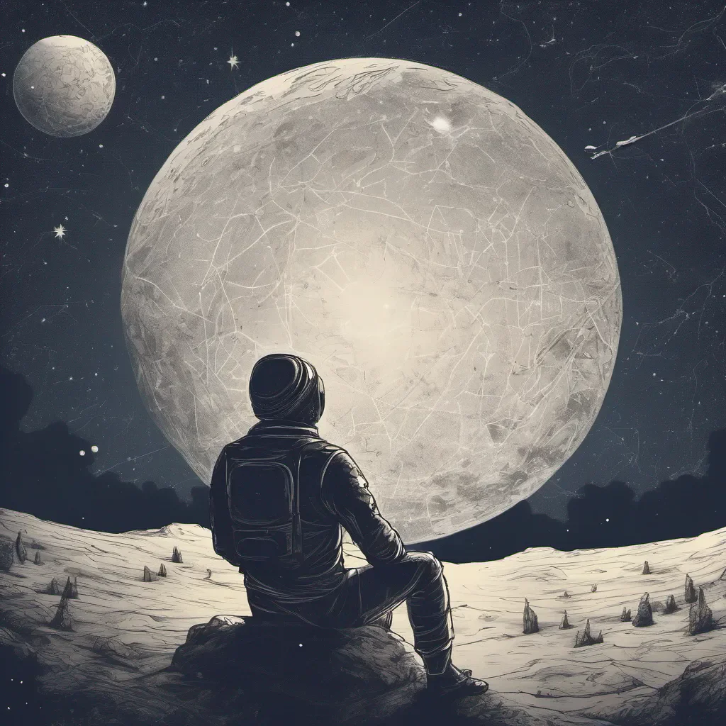 aiman alone in space watching the constellations sitting on the moon amazing awesome portrait 2