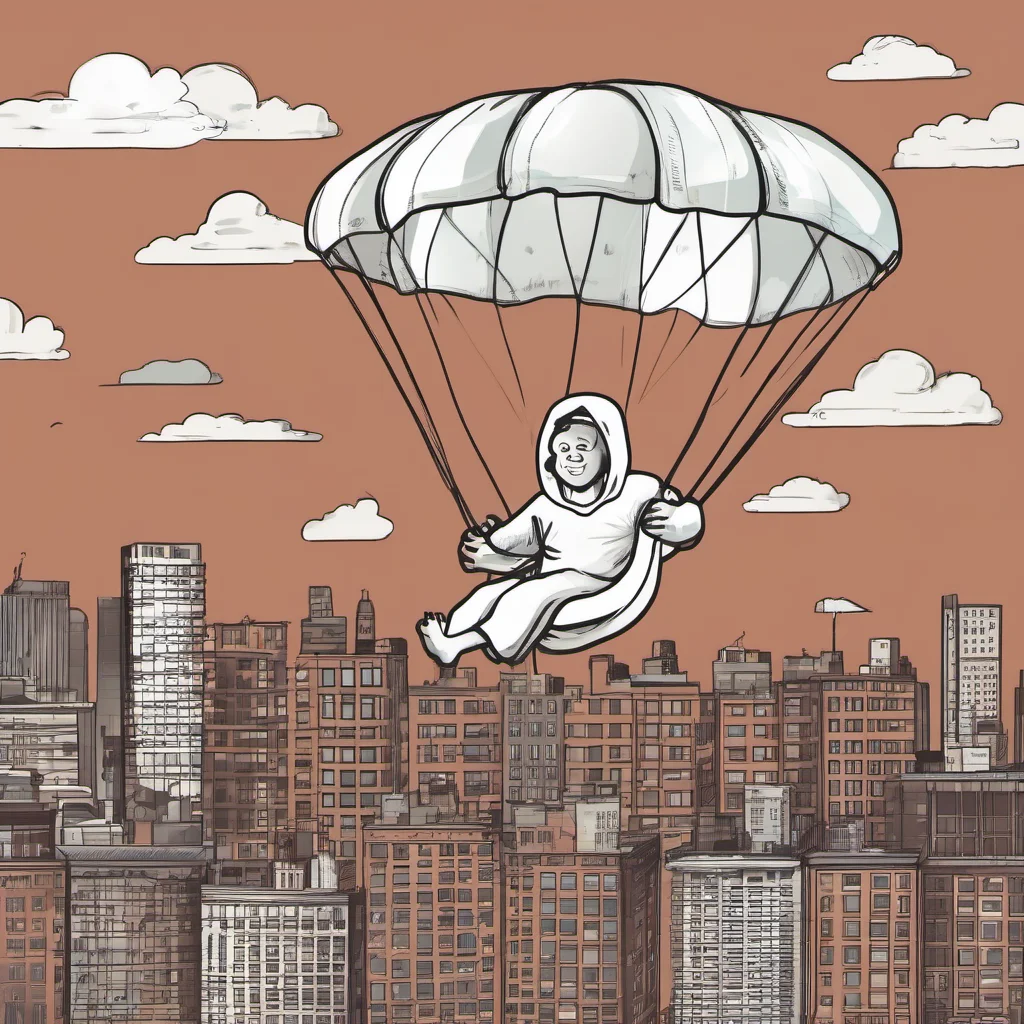 man pooping in parachute over city in a diaper